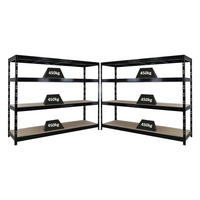 SCHWERLASTREGAL 2er-Set Rhino 180x240x60cm 4 Spanplatten-Ebenen 8mm Fachlast 450kg Schwarz - Schwarz, Metall (480/180/60cm) - PROREGAL