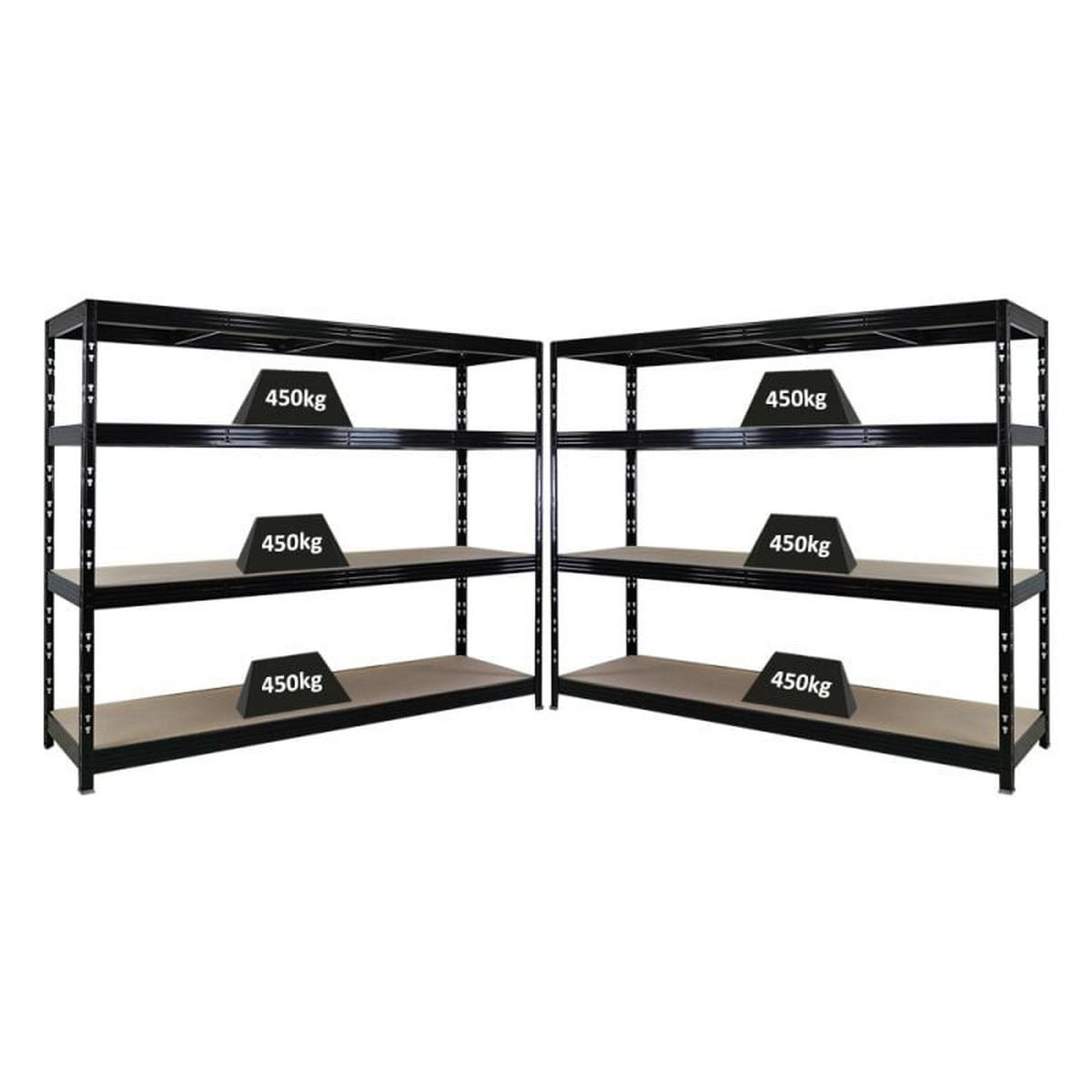 SCHWERLASTREGAL 2er-Set Rhino 180x240x60cm 4 Spanplatten-Ebenen 8mm Fachlast 450kg Schwarz - Schwarz, Metall (480/180/60cm) - PROREGAL