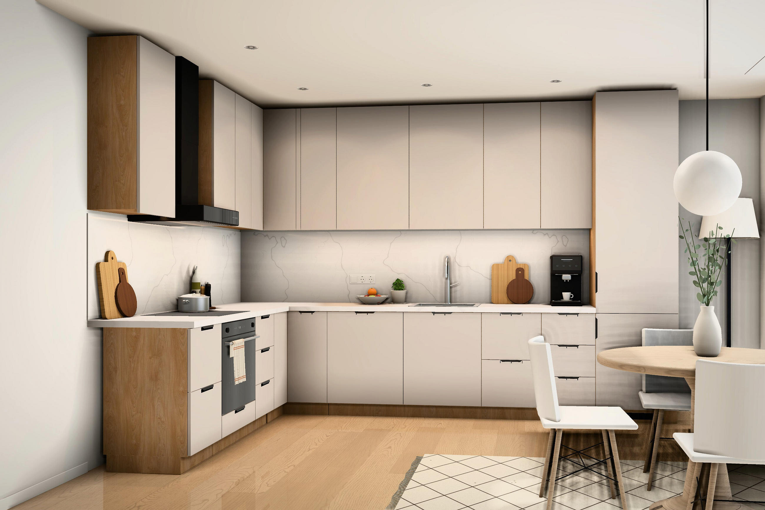 L-KÜCHE Sorento Beige & Sonoma Eiche – 359 × 239 cm – KÜ-SORENTOS-001 - Beige, Holzwerkstoff (359/247/239cm) - ROYAL24_MARKT