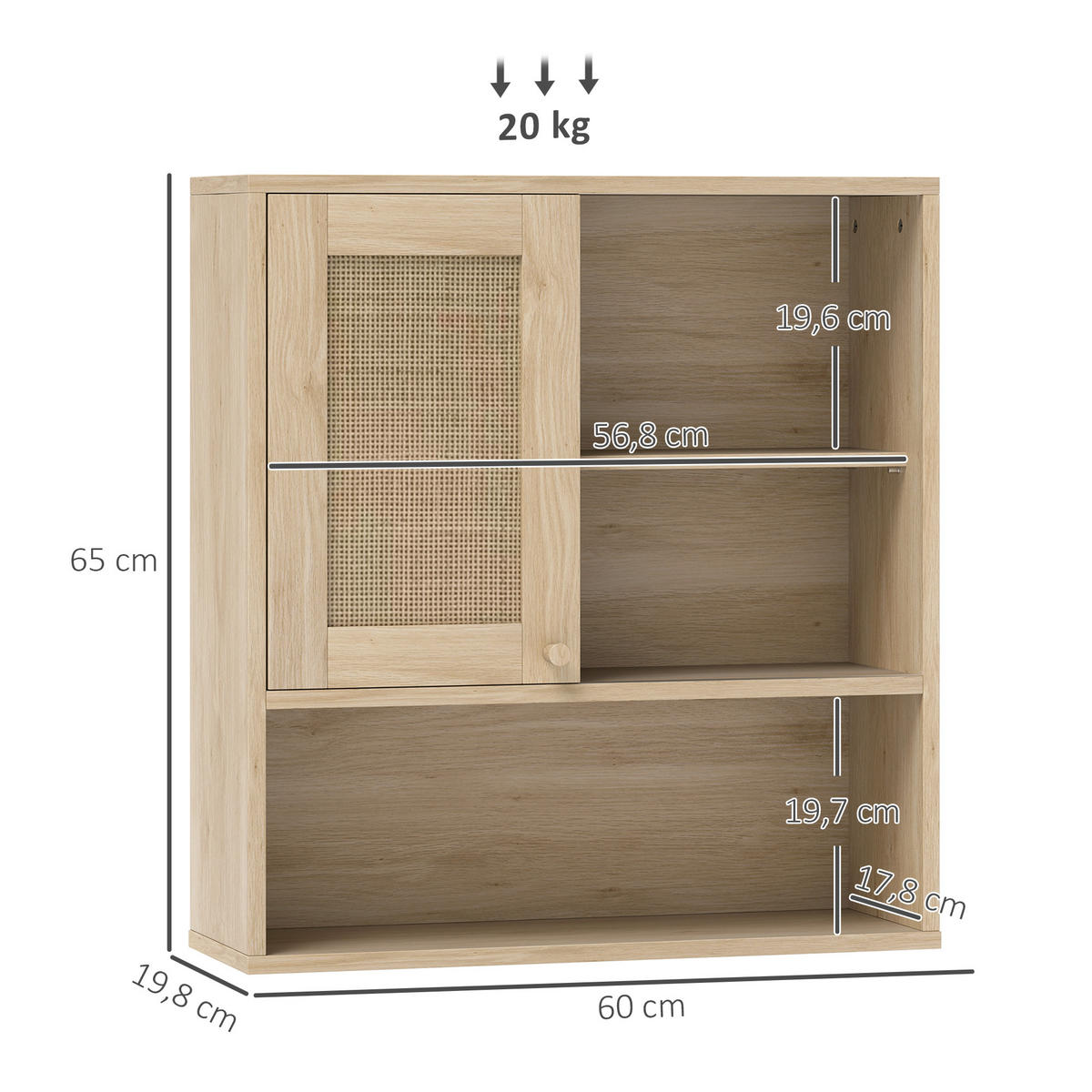 HÄNGESCHRANK Naturholz 1 Stück - Beige, Kunststoff (60/65/19.8cm) - GiPP