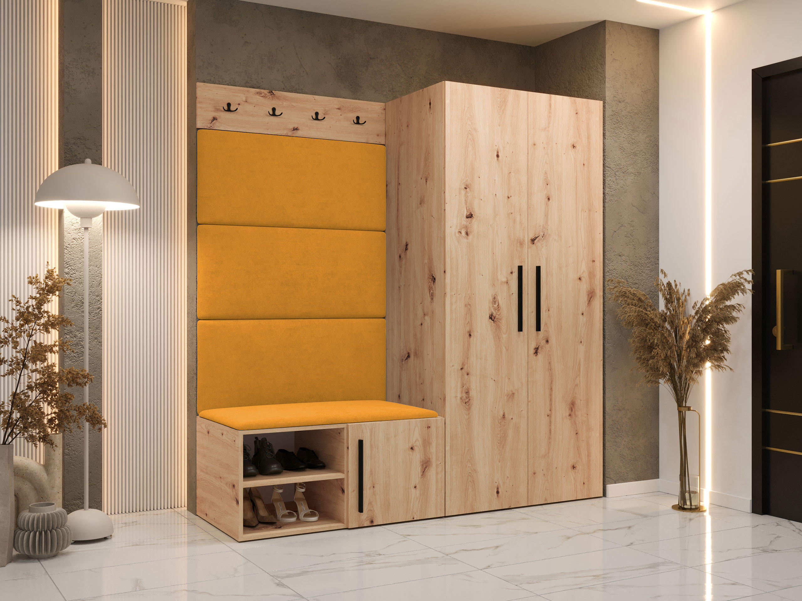 GARDEROBEN-SET Medi I - Schwarz/Orange, Holzwerkstoff/Kunststoff (80/191/50cm) - MIRJAN24