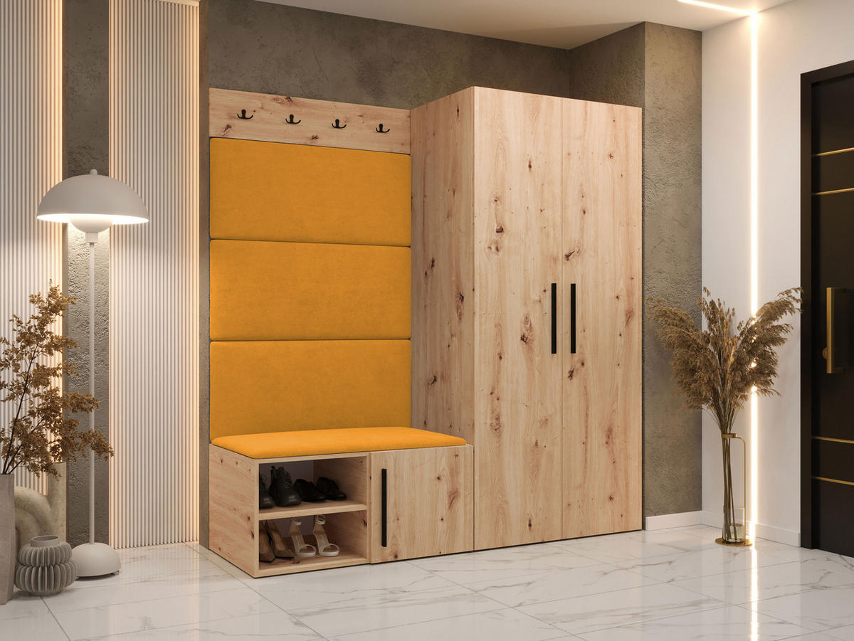 GARDEROBEN-SET Medi I - Schwarz/Orange, Holzwerkstoff/Kunststoff (80/191/50cm) - MIRJAN24