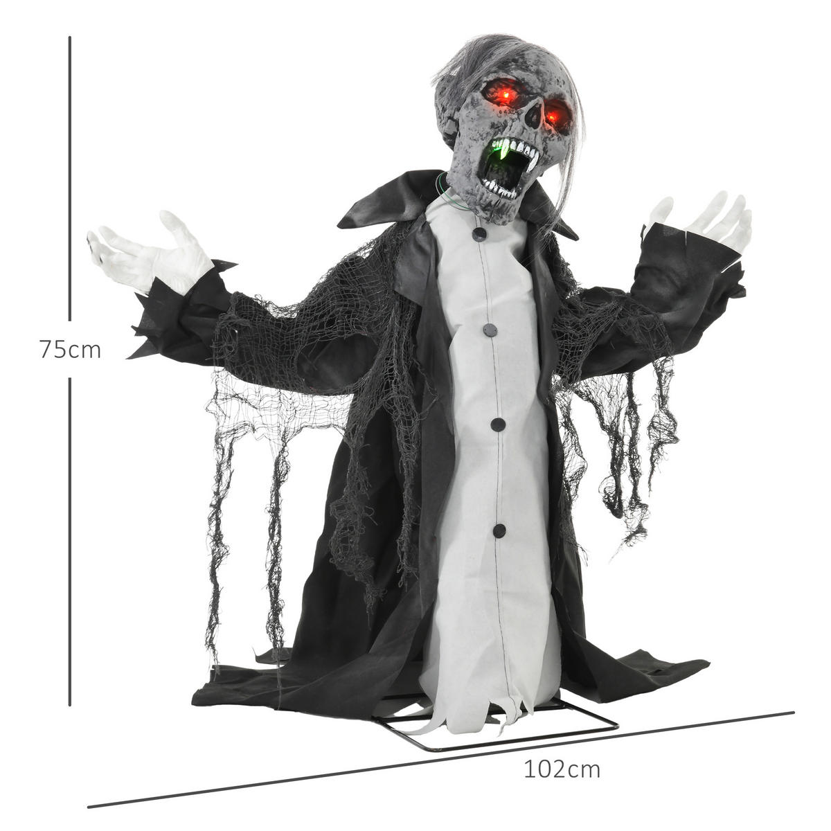 HALLOWEENDEKO DE-42074 Bewegliches Skelett/Zombie mit LED und Sound 75 cm - Dunkelgrau, Metall (102/75/32cm) - ComfortXL