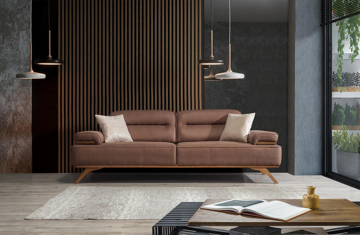 3 Sitzer SOFA Andorra Samt Braun - Braun, Holz/Textil (235/83/97cm)