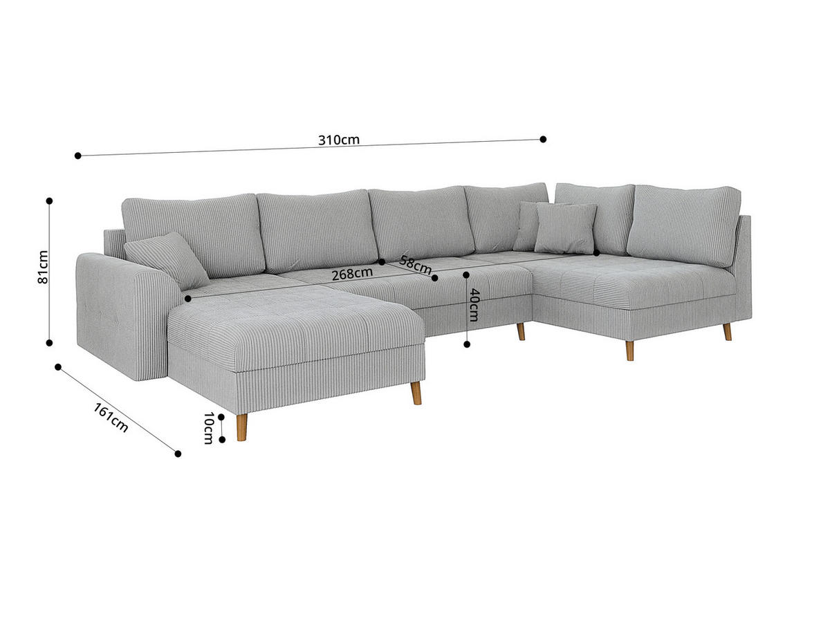 WOHNLANDSCHAFT inkl. Hocker Alma Hellgrau Cord - Hellgrau/Braun, Holz/Textil (310/81/161cm) - S-Style Möbel
