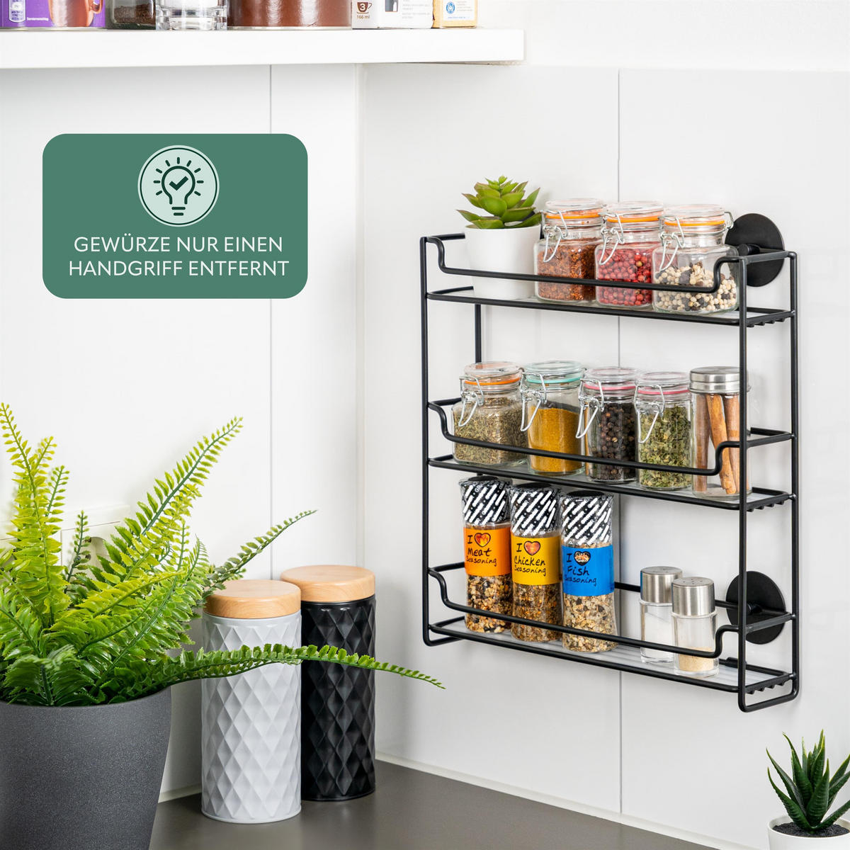 GEWÜRZREGAL, schwarz, Stahl - Schwarz, Metall (32.5/33.5/6.5cm) - bremermann