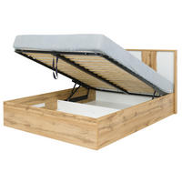 BETT WELORA – 160×200 cm mit Bettkasten und anhebbarem Lattenrost Wotan Eiche / Alpinweiß - Eiche Wotan/Weiß, Holzwerkstoff (160/200cm) - Milaros Markt