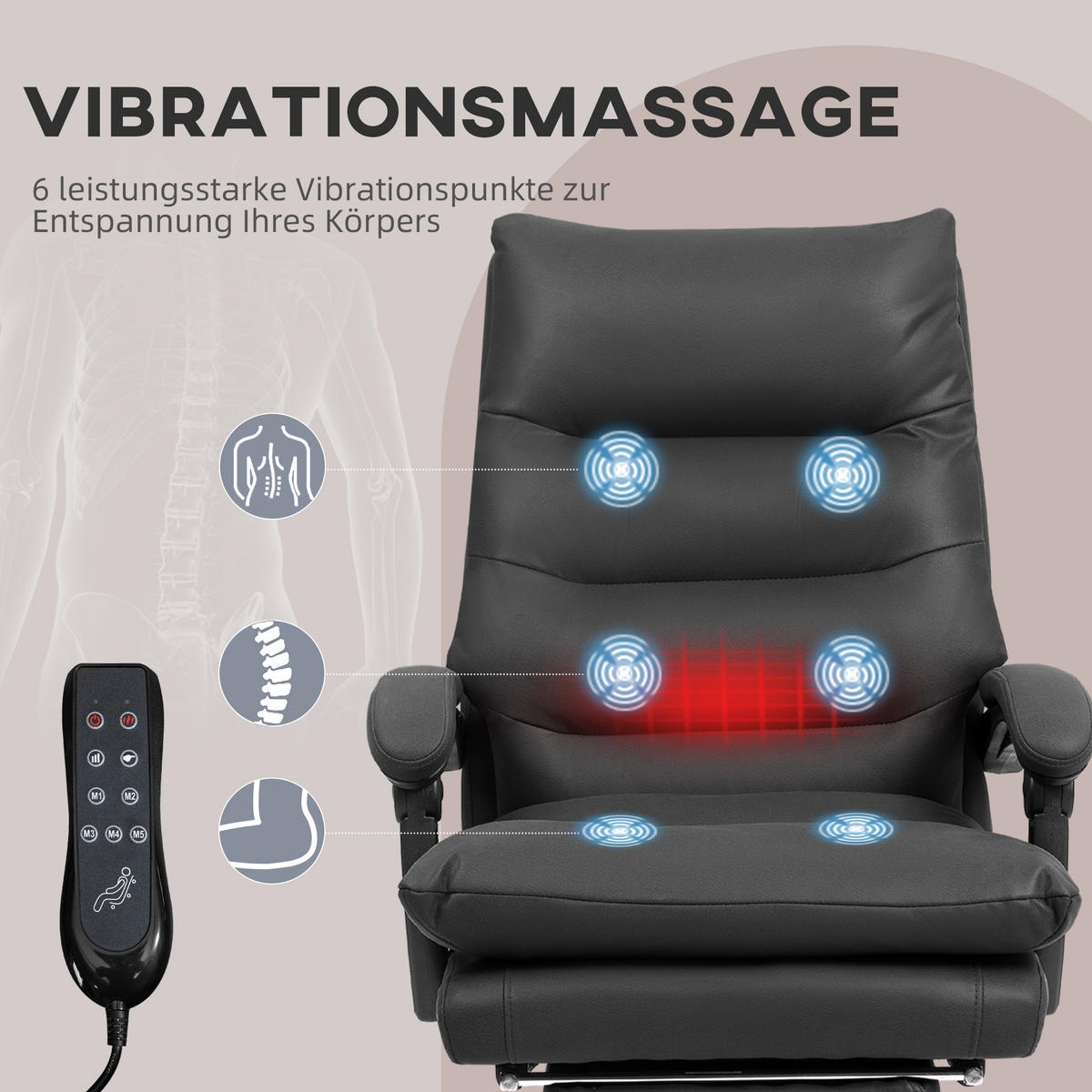 BÜROSTUHL mit Massagefunktion, Ergonomisch Schreibtischstuhl mit Liegefunktion - Schwarz, Metall (65/117/72cm) - Vinsetto
