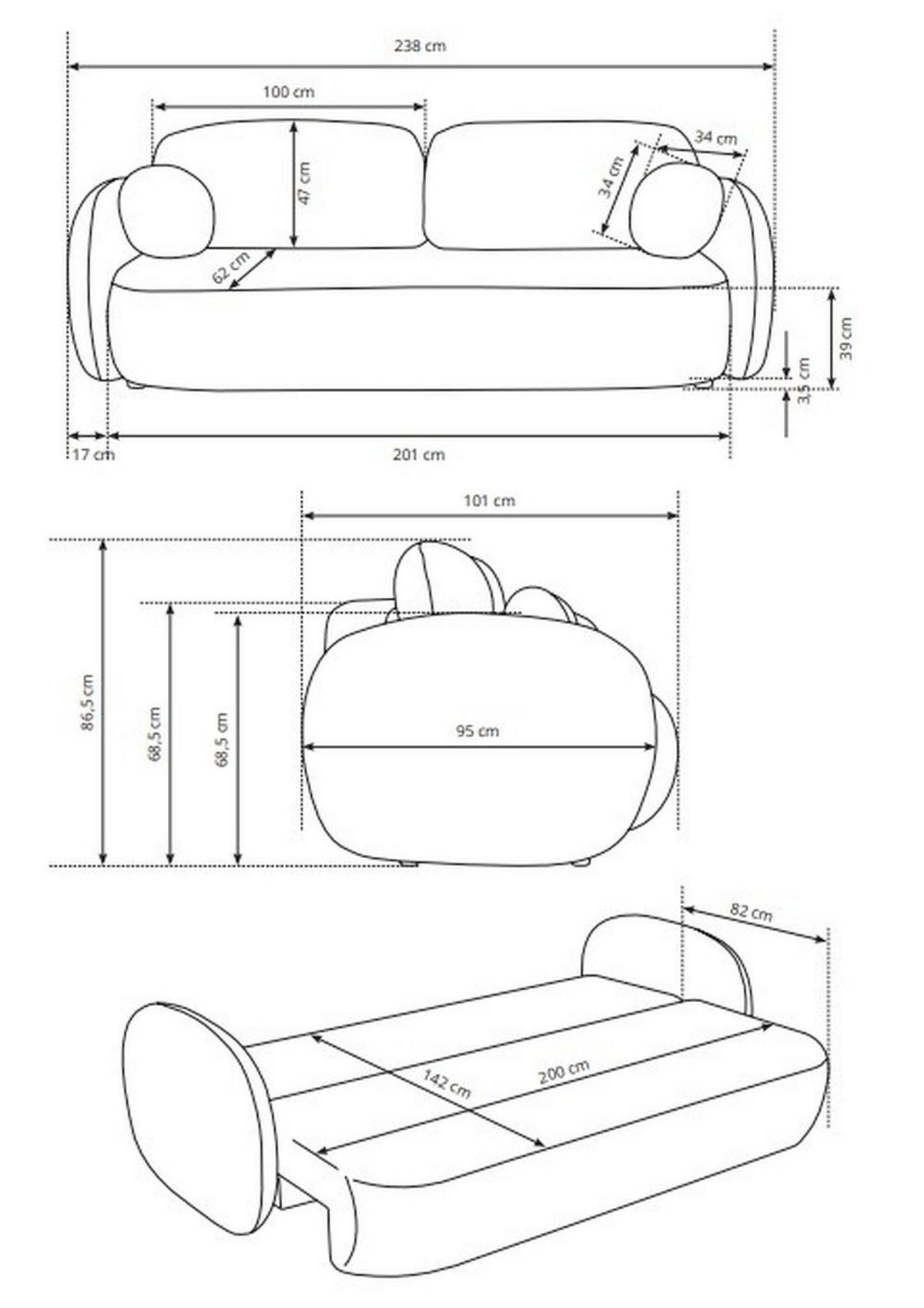 SOFA Olena - Braun (Sicuro 45) - Hellbraun, Holzwerkstoff (238/86.5/101cm) - Möblo