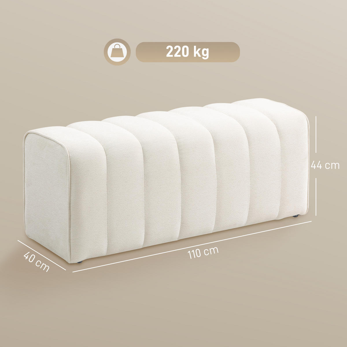 SITZBANK Polsterbank Bettbank mit Leinenoptik, Kanal-Tufting Cremeweiß - Creme, Textil (40/44/110cm) - HOMCOM