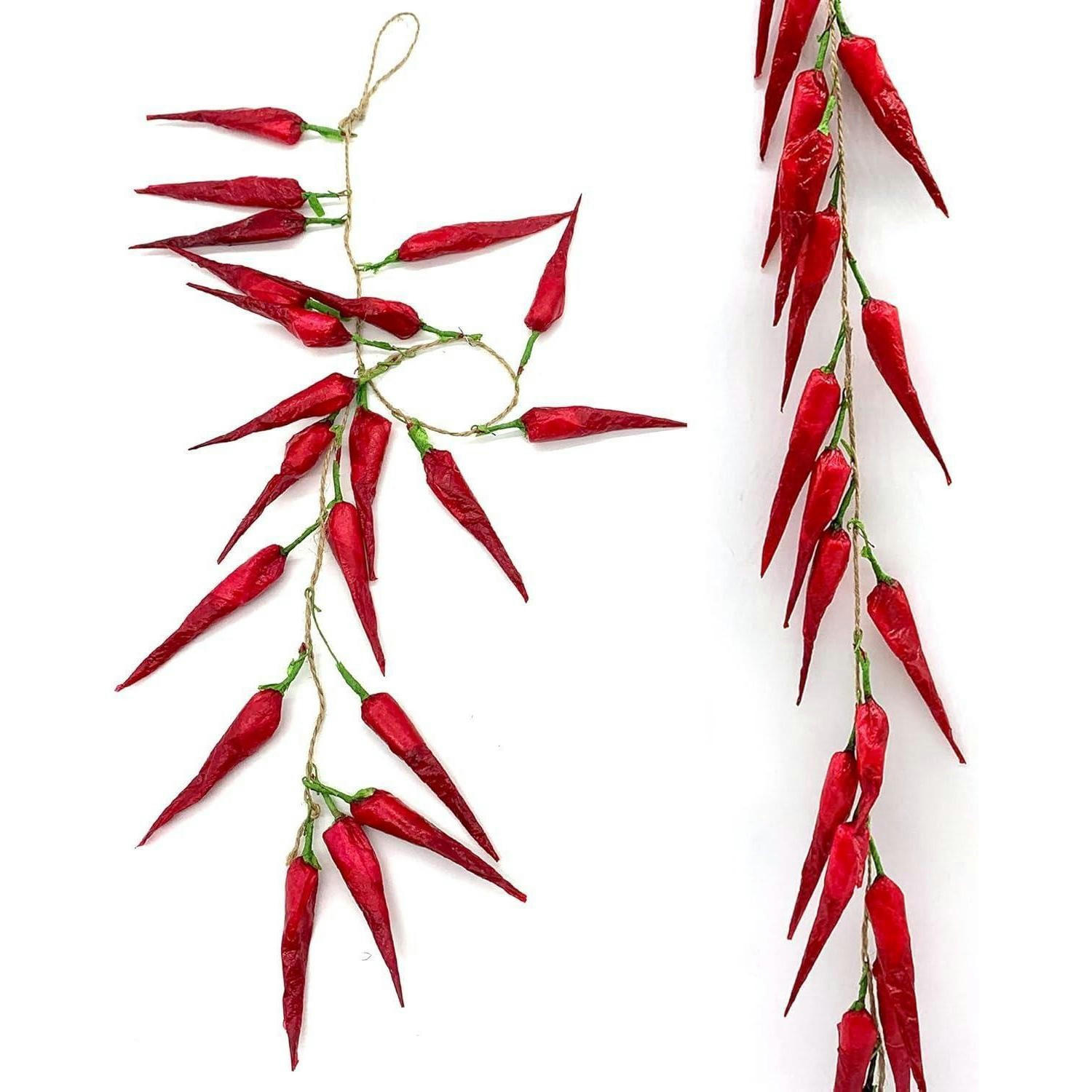 DEKORATION Zopf künstliche Chilis rot - Rot, Kunststoff (52cm)