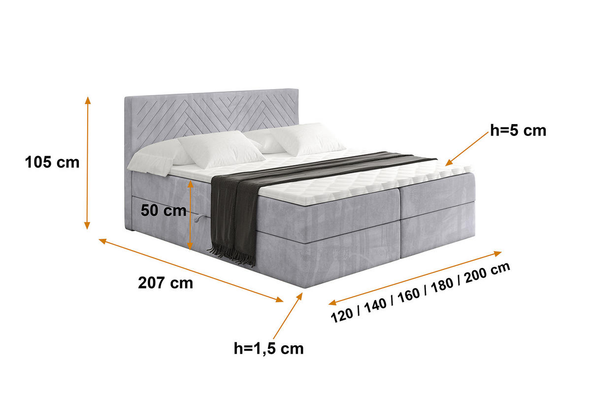 BOXBETT mit Matratze H3 und Lattenrost - VEXA - 140x200 - Grau Monolith - Grau, Holzwerkstoff/Kunststoff (140/200cm) - ALTDECOR