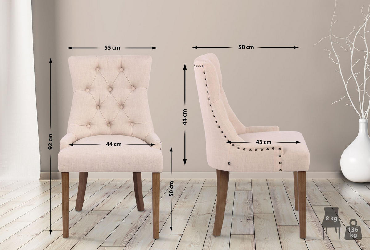 ESSZIMMERSTUHL Aberdeen 92x55x58 cm Creme - Creme, Textil (55/92/58cm) - furnicato