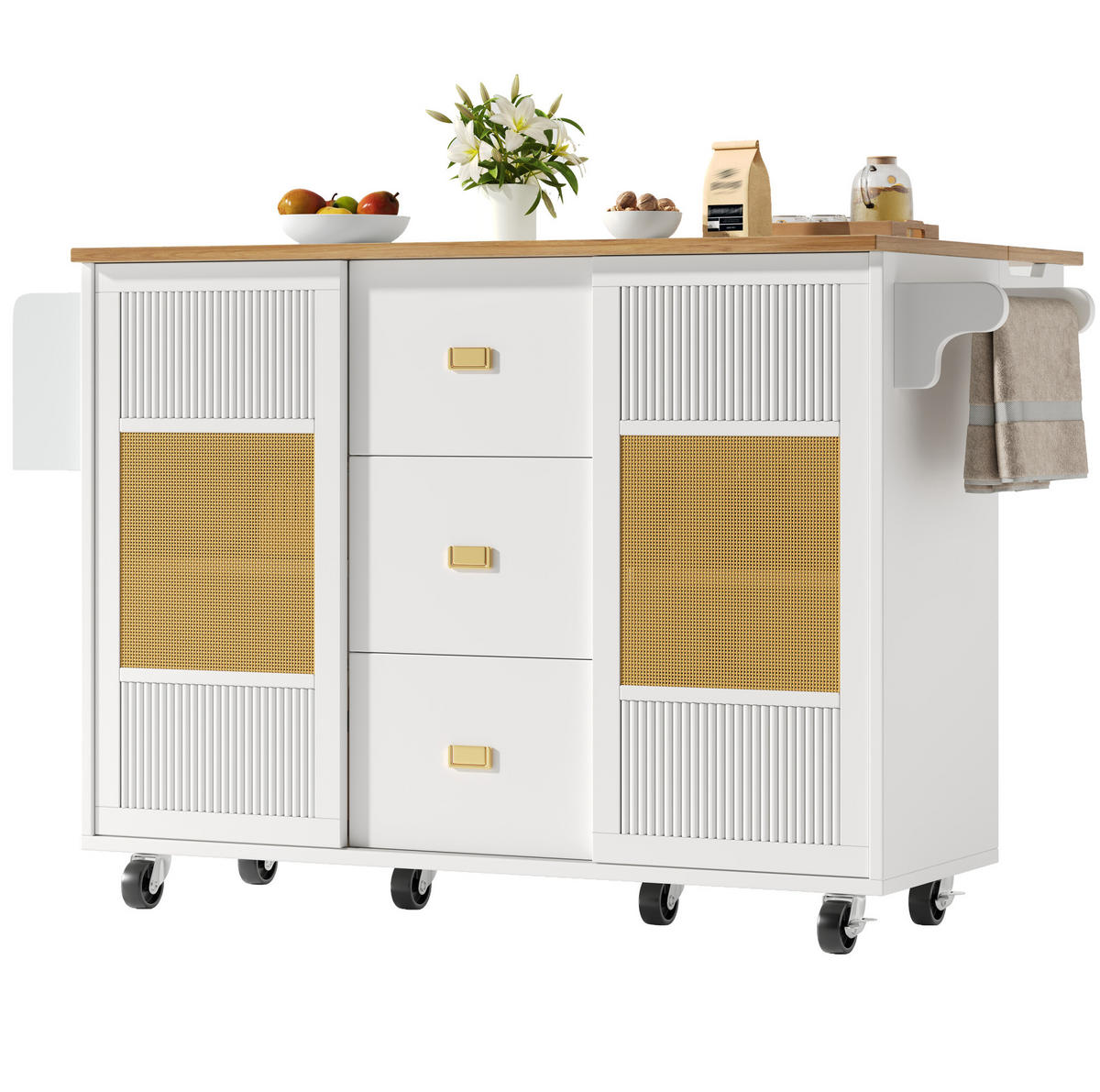 KÜCHENINSEL mit Klapptisch 146,85 x 70 x 90 cm Weiß - Weiß, Metall (70/90/146.85cm) - Beauniv