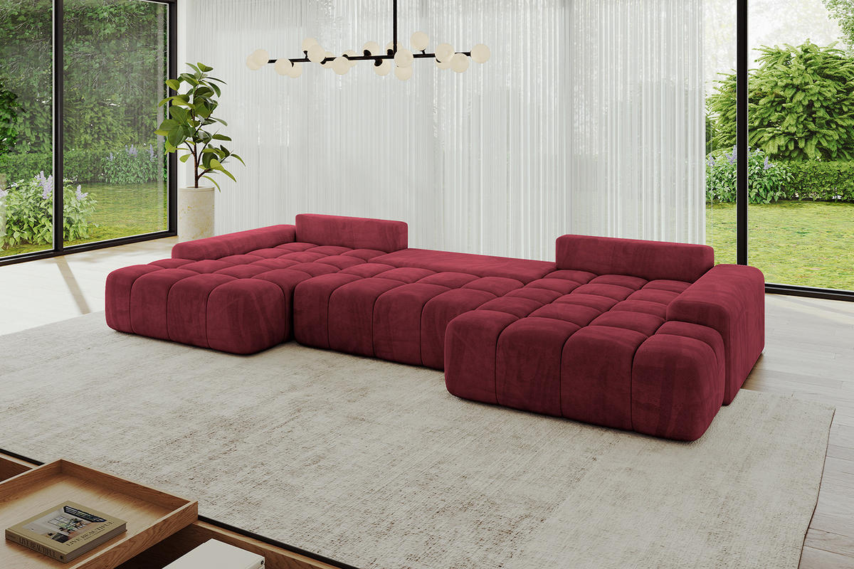 WOHNLANDSCHAFT ENSI-U - 353x164x69 cm Bordeaux - Bordeaux, Holzwerkstoff/Kunststoff (357/69/164cm) - ALTDECOR