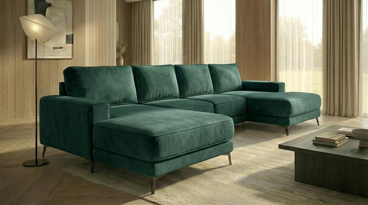 ECKSOFA VALTOR 320 cm x 185 cm – Stoff: VELUTTO Dunkelgrun 10 Farbe: Grün - Grün, Textil (320/185cm) - A&J MöbelLand