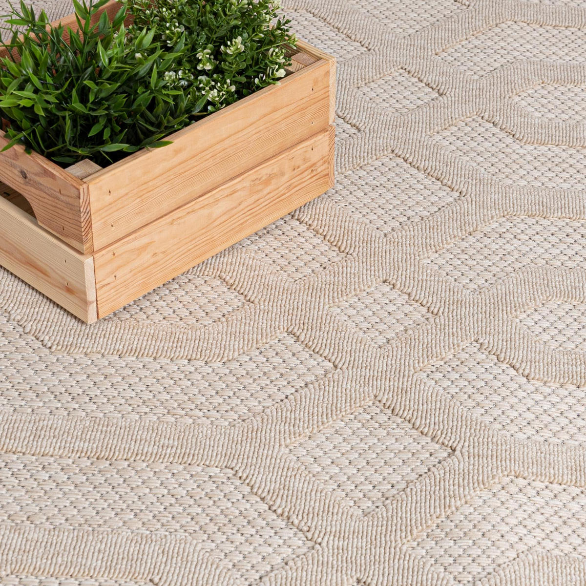 TEPPICH Beige In-Outdoor Geometrisch - Kurzflor Rechteckig - 80 x 200 cm - Sandfarben/Beige, Textil (80/200cm) - Mazovia
