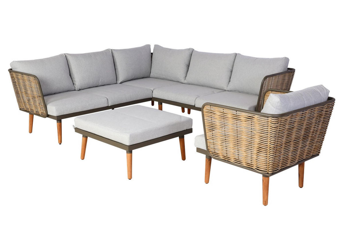 GARTENGARNITUR Poly-Rattan Hellgrau - Grau, Metall - PROREGAL