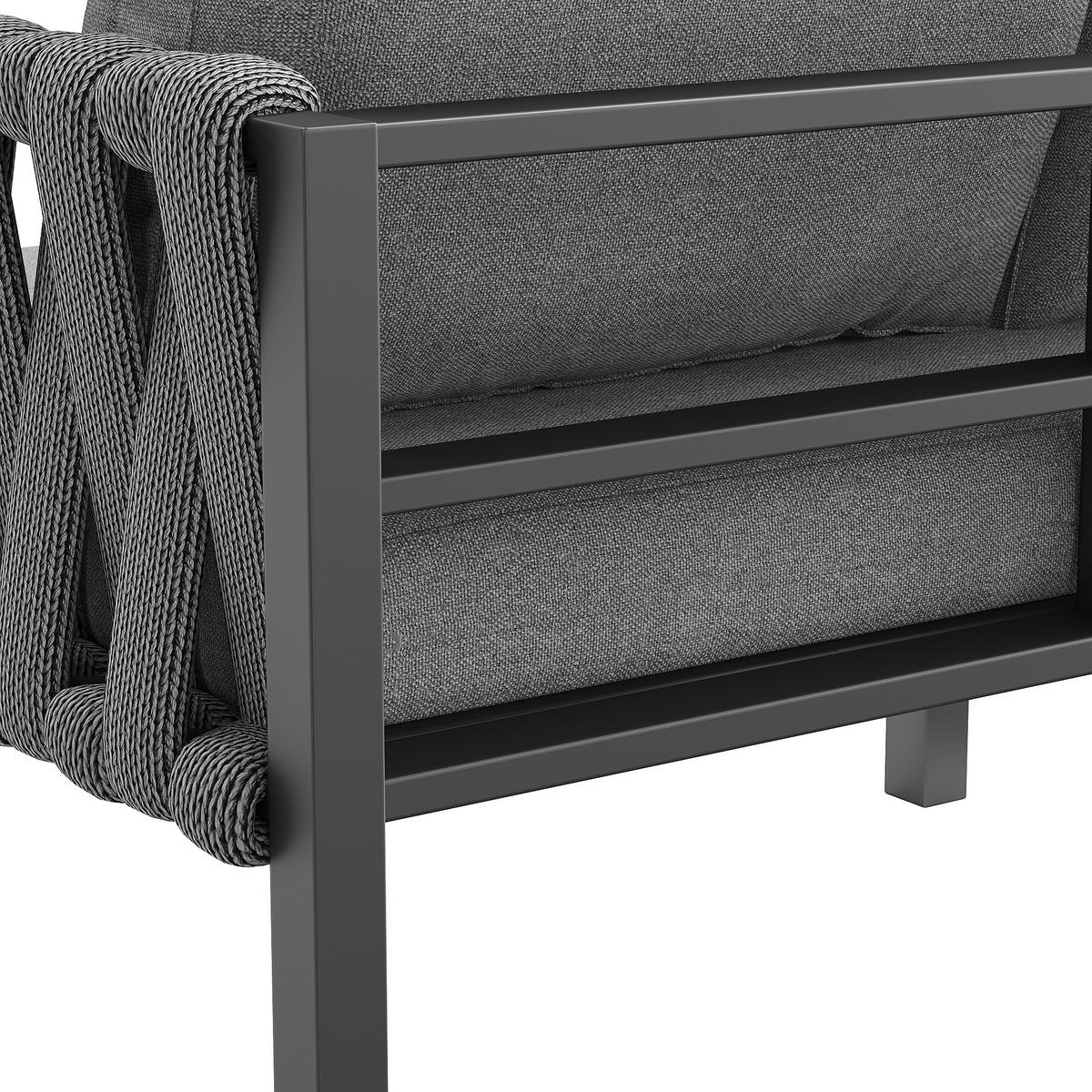 GARTENSET Seil Eckgrau Mit Verstellbaren Füßen & Glastisch - Grau, Metall - FLIEKS