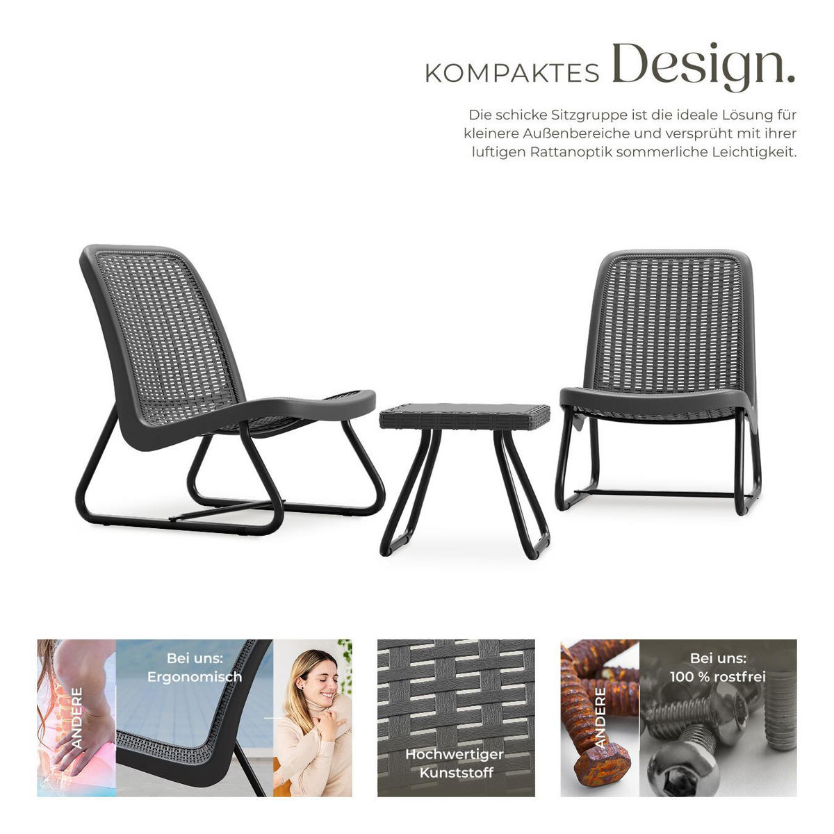 SITZGRUPPE Modica, Belastbarkeit Stuhl 120 kg, Schraubfüße, grau - Grau, Naturmaterialien/Textil - tectake