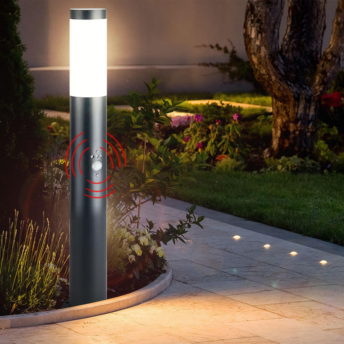 WEGELEUCHTE Edelstahl Grau mit Bewegungsmelder - Grau, Metall (7.6/11/80cm) - Globo Lighting