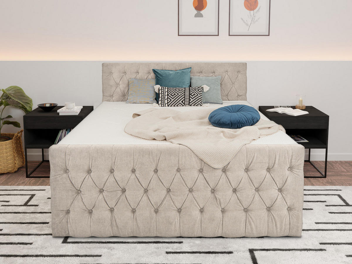 BOXSPRINGBETT London beige 180/200 cm H3/H4 Samt - Beige, Textil (180/200cm) - wonello