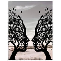 POSTER Strand - Meer - Menschen - Baum - Moderne Kunst 30x40 cm - Hellgrau, Papier (30/40/0.1cm) - MuchoWow