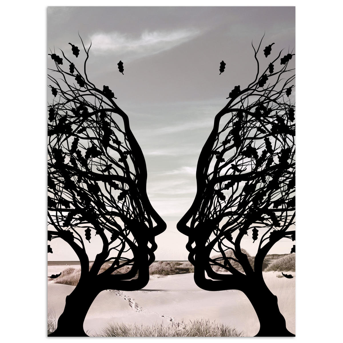 POSTER Strand - Meer - Menschen - Baum - Moderne Kunst 30x40 cm - Hellgrau, Papier (30/40/0.1cm) - MuchoWow