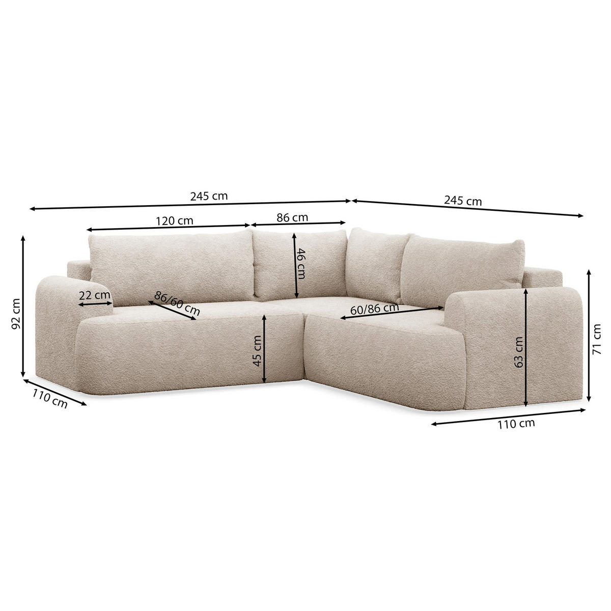 ROHOVÁ POHOVKA Ovo Černá látka univerzální s úložným prostorem - černá/ecru, textil/plast (245/245cm) - Selsey