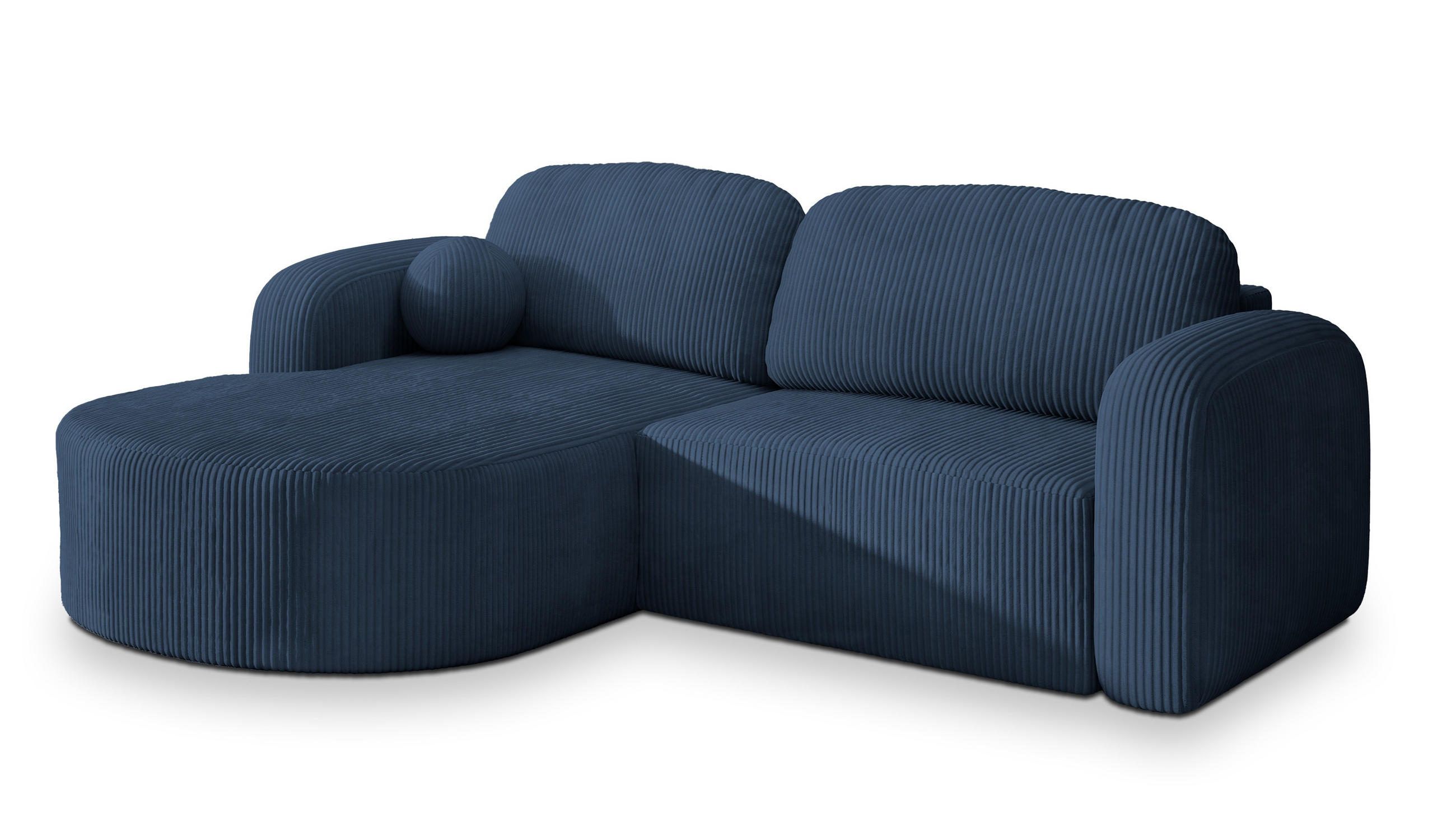 ECKSOFA AMILIA P L-S Blau Kordstoff mit Schlaffunktion - Blau, Holz (263/174cm) - MASSENO