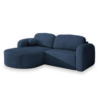 ECKSOFA AMILIA P L-S Blau Kordstoff mit Schlaffunktion - Blau, Holz (263/174cm) - MASSENO