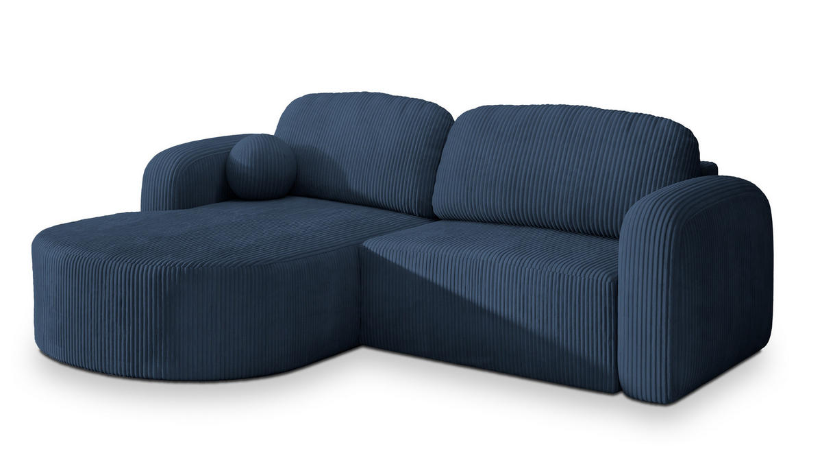 ECKSOFA AMILIA P L-S Blau Kordstoff mit Schlaffunktion - Blau, Holz (263/174cm) - MASSENO