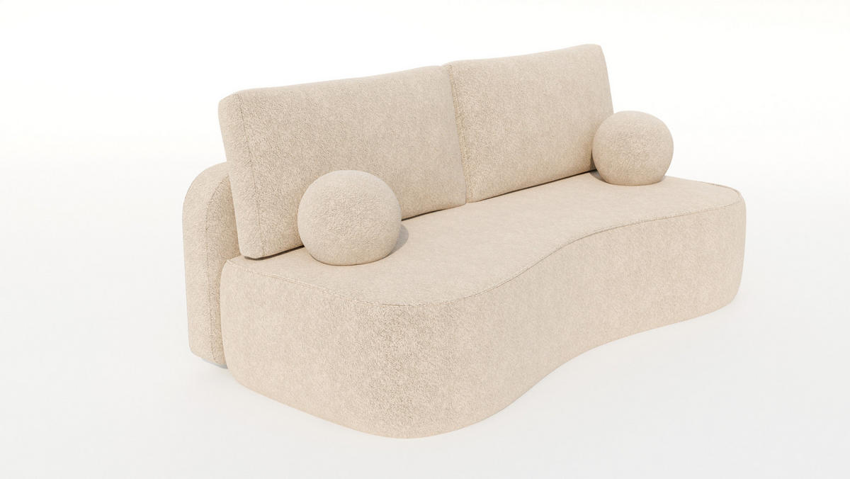 BETTSOFA SANDRO Creme Bucle-Stoff mit Schlaffunktion - Creme, Textil (101/93/207cm) - MASSENO