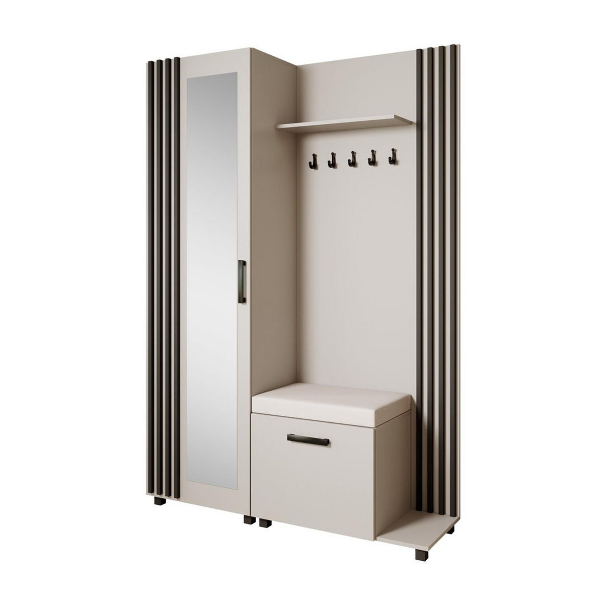GARDEROBENSCHRANK Livia mit Aufhängern und Spiegel, Kaschmir, Schwarz, rechts - Kaschmir/Schwarz, Holzwerkstoff (137/207/42cm) - Beautysofa