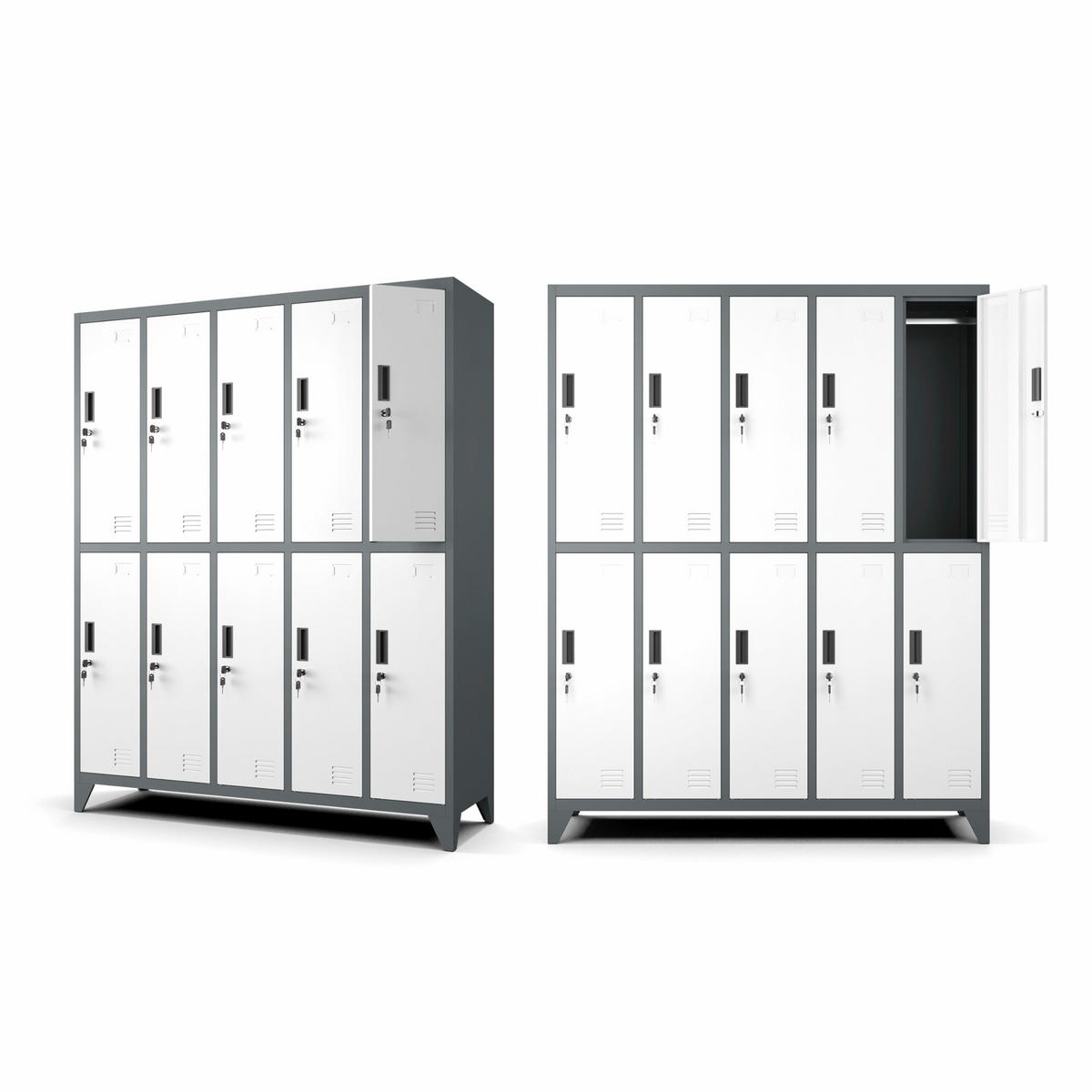 MEHRZWECKSCHRANK mit 10 Fächer Stahl Weiß Anthrazit 136x172x45cm - Anthrazit/Weiß, Metall (136/172/45cm) - Muralo