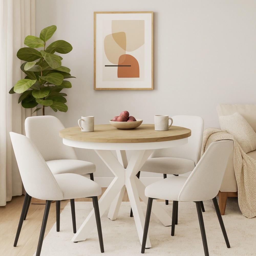 ESSTISCH Bilbao, Runder, mit Metallbeinen, eiche Artisan+Weiß - Eiche Artisan/Weiß, Holzwerkstoff/Metall (100/100/77cm) - Beautysofa