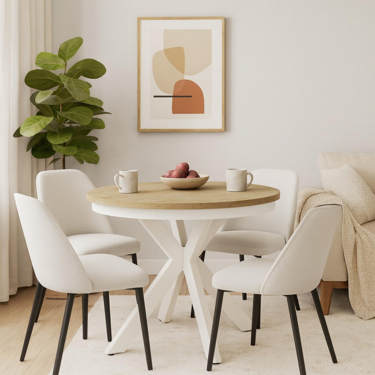 ESSTISCH Bilbao, Runder, mit Metallbeinen, eiche Artisan+Weiß - Eiche Artisan/Weiß, Holzwerkstoff/Metall (100/100/77cm) - Beautysofa