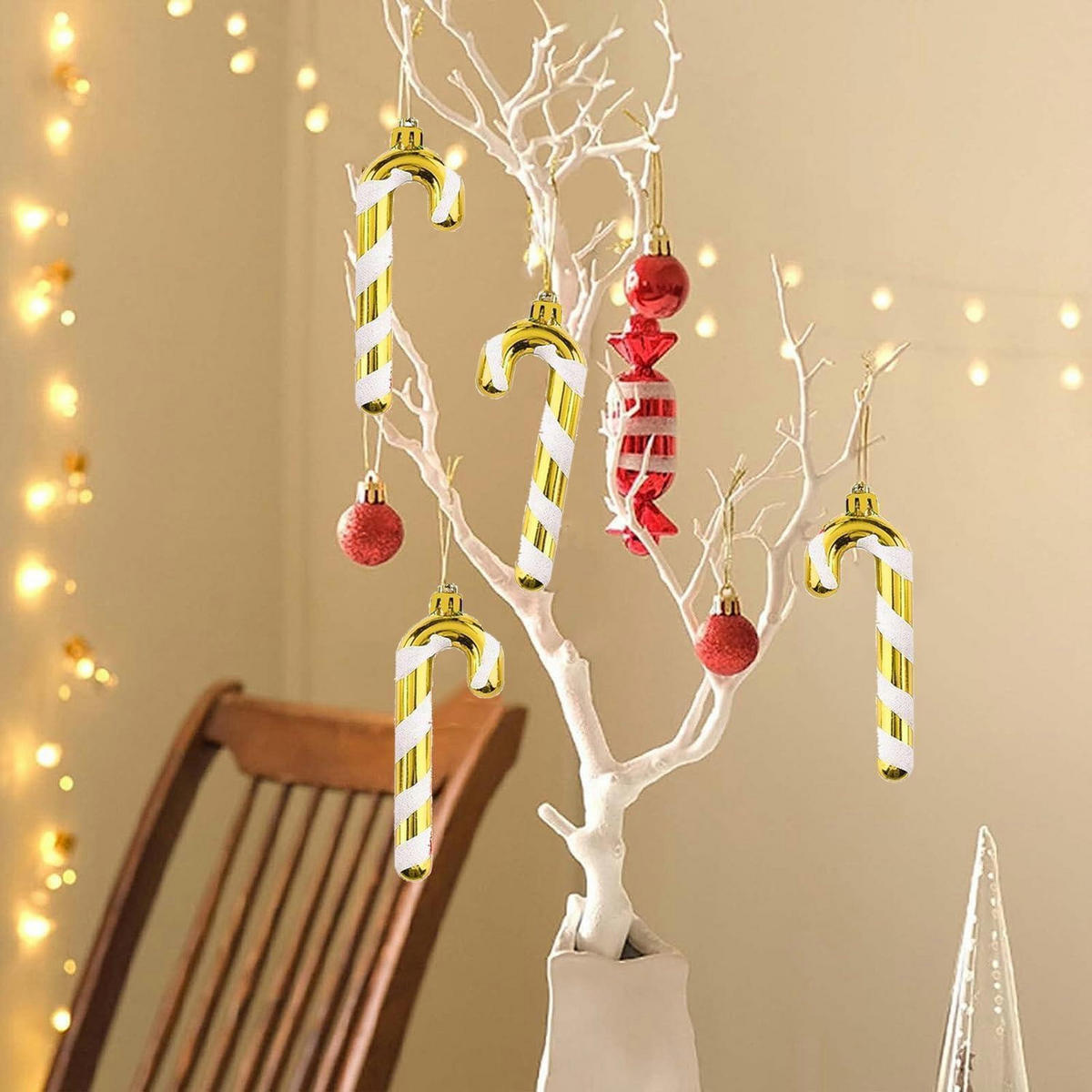 WEIHNACHTSBAUMSCHMUCK Zuckerstangen 12-teiliges Set Gold-Weiß - Multicolor, Kunststoff (1.5/1.5/12.5cm)
