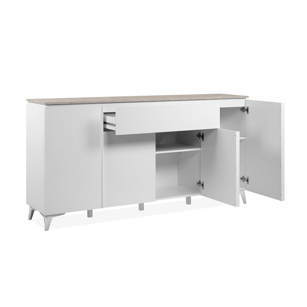 SIDEBOARD 4 Türen 1 Schublade L177 cm - BERTRIX - Weiß, Holzwerkstoff (177/92/40cm) - Finori GmbH