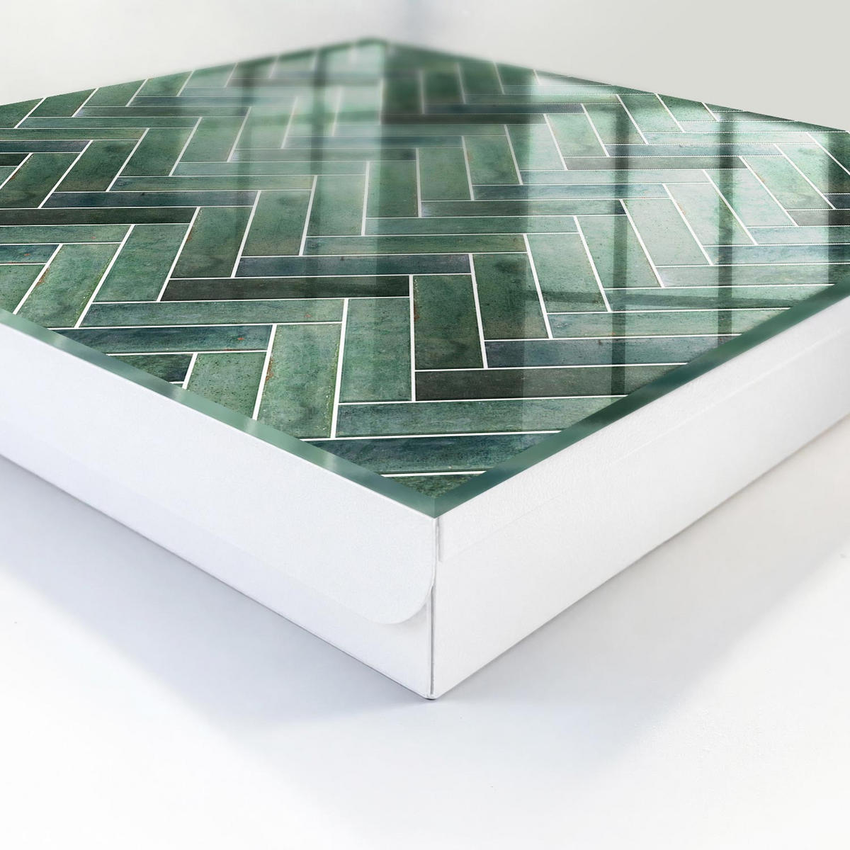 SCHLÜSSELBOX Weiß 30x30 cm – Türöffnung nach rechts - Grünes Fischgrätmuster - Grün, Metall (30/30/5cm) - TULUP