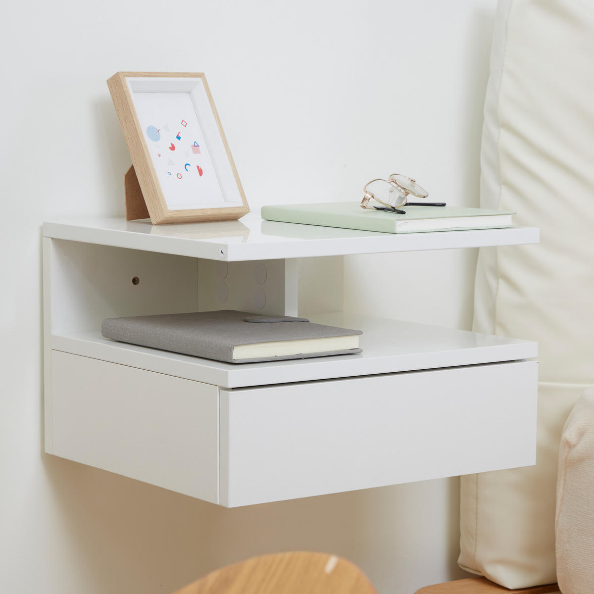 NACHTSCHRANK 2er-Set DE-12908 Schublade und offenes Fach Weiß - Weiß, Holzwerkstoff (32/22.5/35cm) - ComfortXL