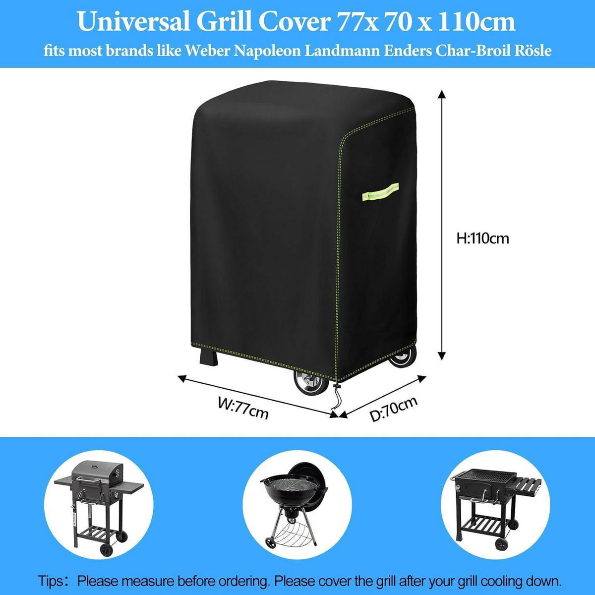 ABDECKHAUBE für Gasgrill 77 x 70 x 110 cm wetterfest 420D Oxford - Schwarz, Textil (70/110/77cm)