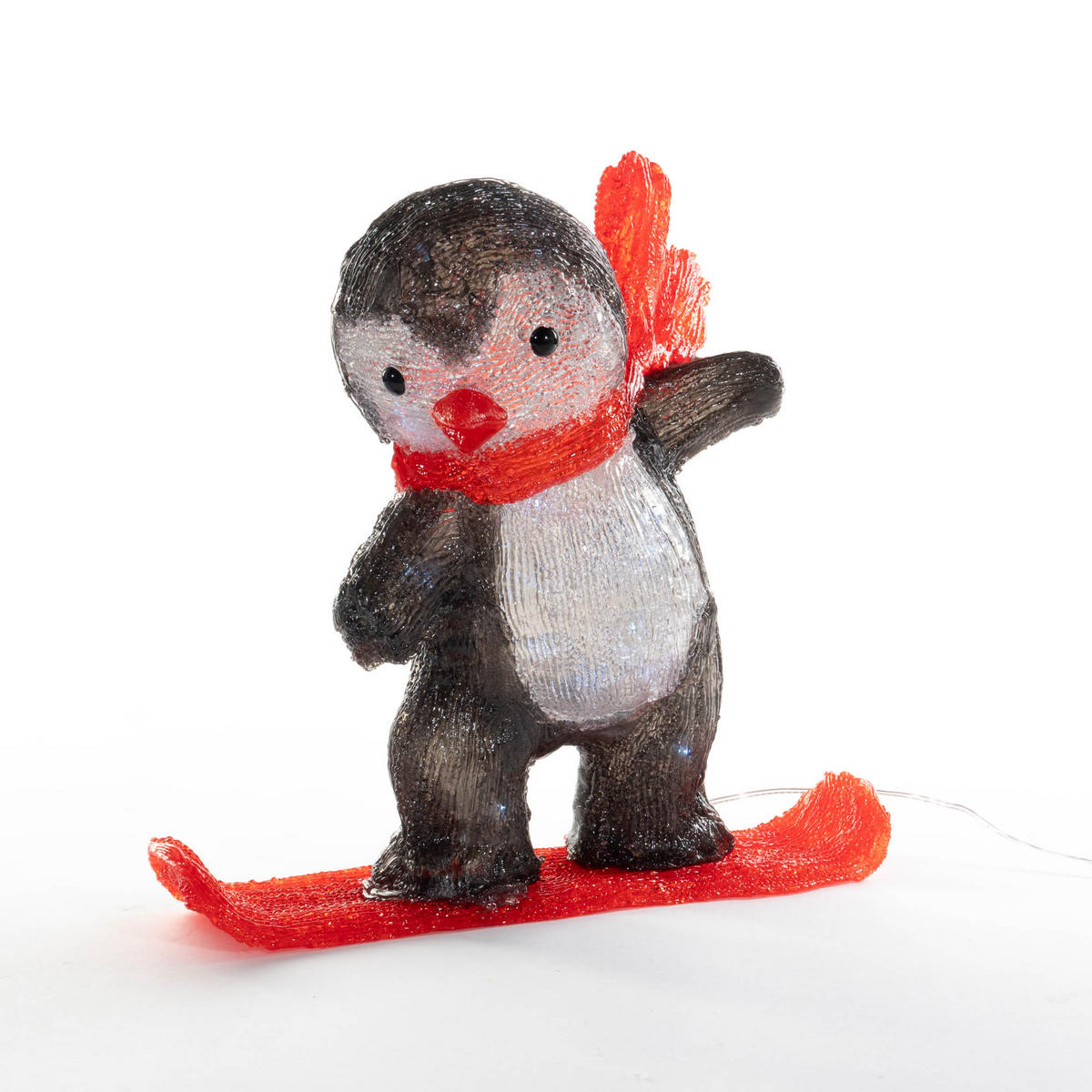WINTERDEKORATION Pinguin auf einem Snowboard 32,5/13,2/30,3 cm - Multicolor, Kunststoff (13.2/30.3/32.5cm) - Fééric Lights and Christmas