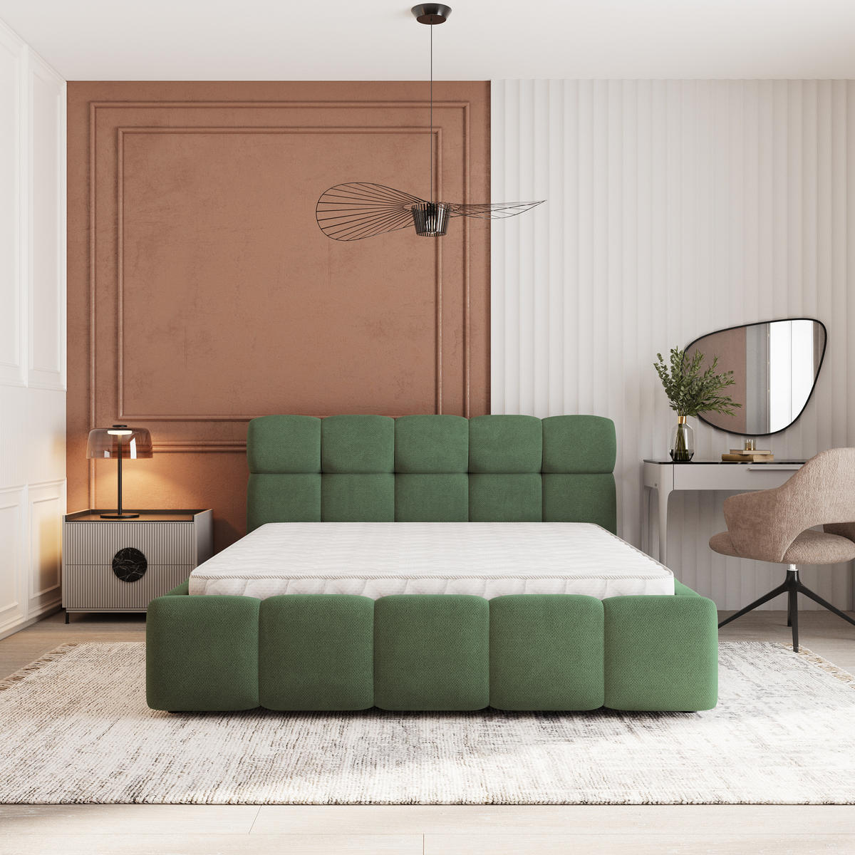 POLSTERBETT FARU SR 180x200 cm mit Bettkästen - Grün - Grün, Holz (180/200cm) - MASSENO