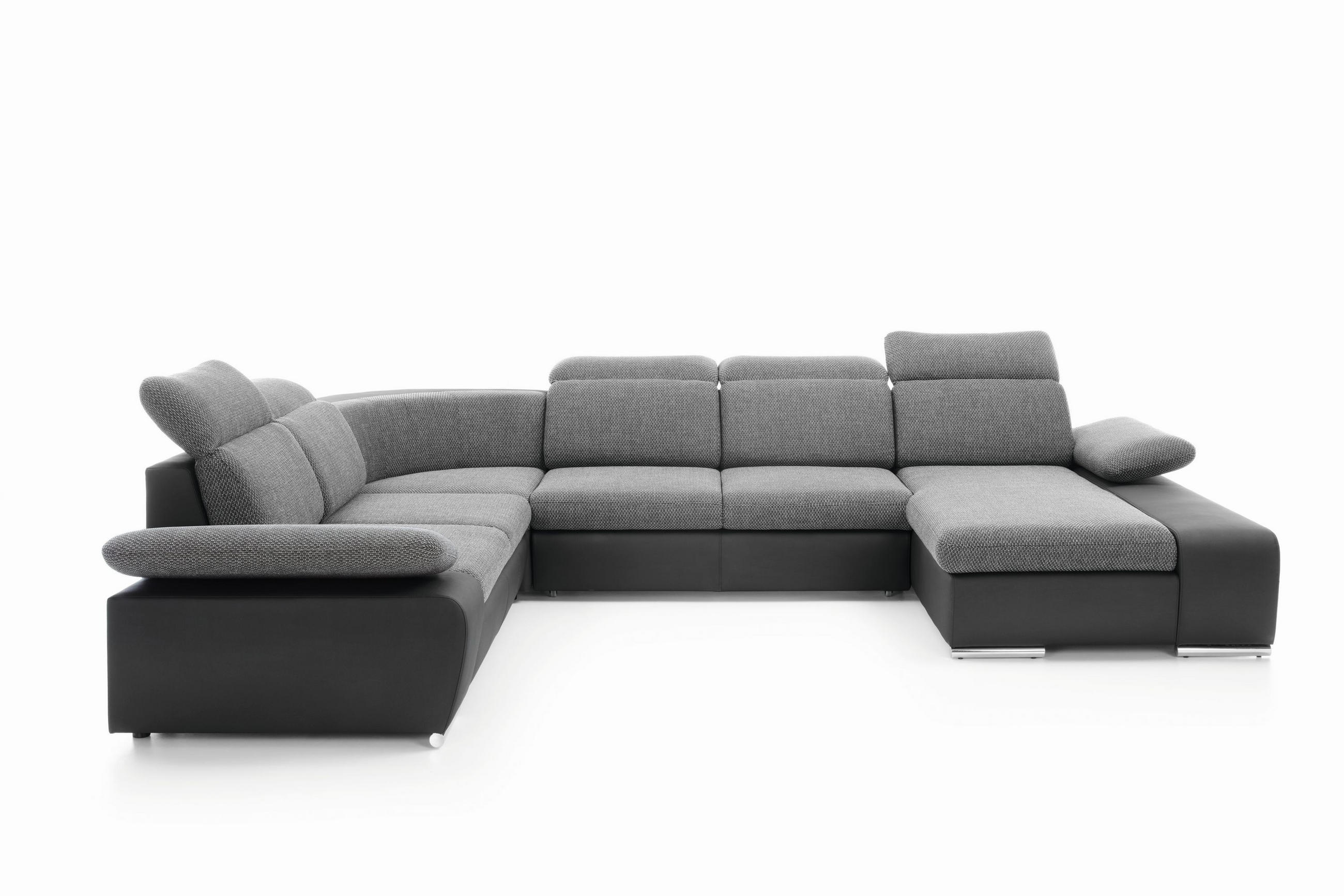 WOHNLANDSCHAFT TRENTO Grau Geflochtener Stoff mit Schlaffunktion - Grau, Holz (355/100/281cm) - MASSENO