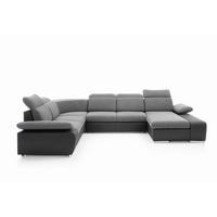 WOHNLANDSCHAFT TRENTO Grau Geflochtener Stoff mit Schlaffunktion - Grau, Holz (355/100/281cm) - MASSENO