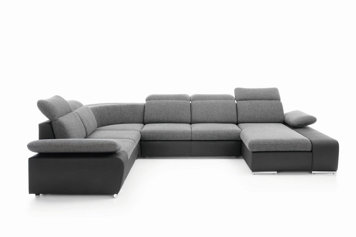 WOHNLANDSCHAFT TRENTO Grau Geflochtener Stoff mit Schlaffunktion - Grau, Holz (355/100/281cm) - MASSENO