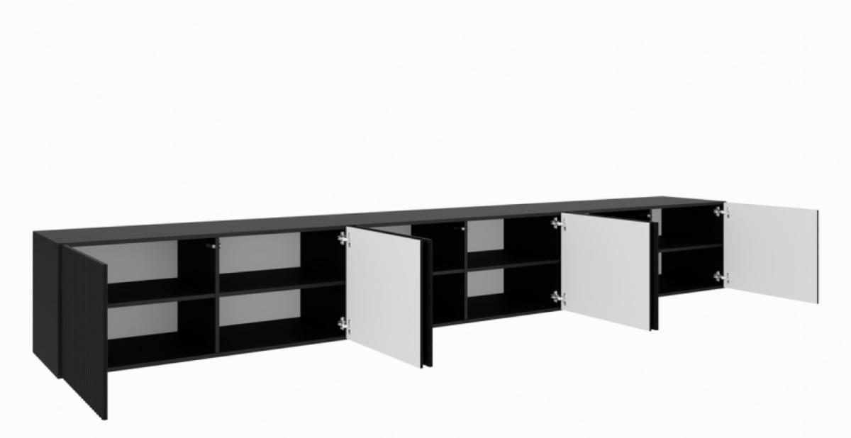 TV-LOWBOARD Schwarz NOELI Geschlossen Geriffelt 300 cm - Schwarz, Holzwerkstoff (300/41/40cm) - Sepro Meble