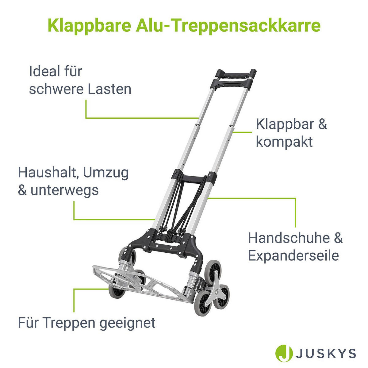 TREPPENSACKKARRE klappbar inkl. Handschuhen - Grau, Metall (45/48/110cm) - Juskys