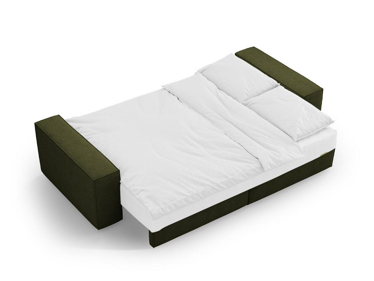 SOFA ausklappbar mit Bettkasten Jodie aus Boucle dunkles olivgrün 3 Sitzplätze - Dunkelgrün, Textil (107/86/247cm) - Micadoni